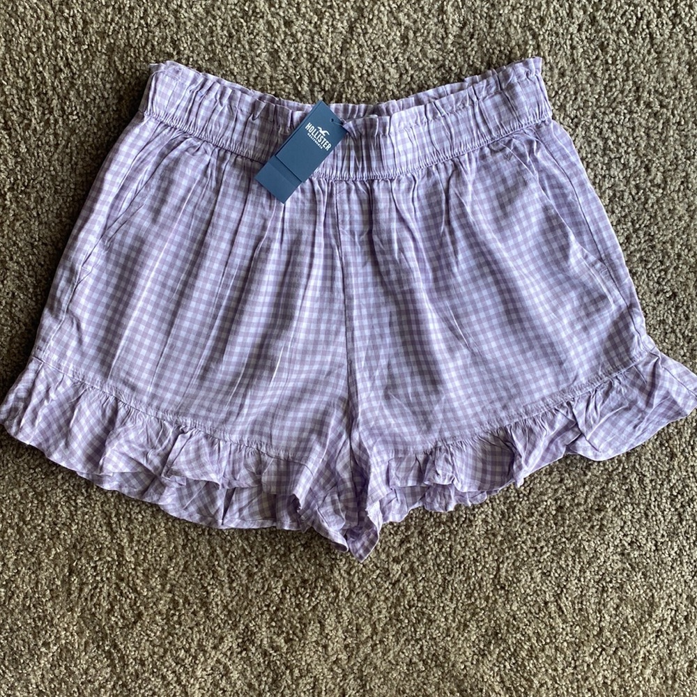 Hollister purple gingham flowy shorts